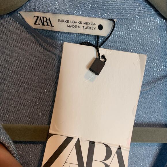 NWT ZARA long sleeve collared top keyhole cutout v-neck glitter y2k 90s 2928 - Picture 7 of 13